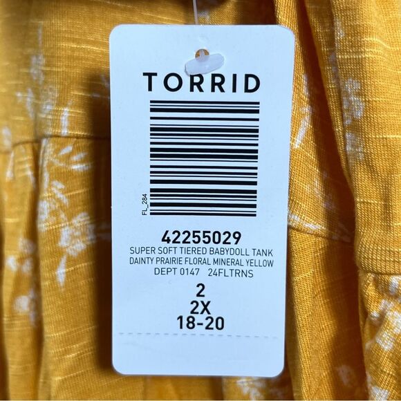 Torrid NWT Yellow Floral Tiered Babydoll Blouse 0669 - Picture 9 of 13